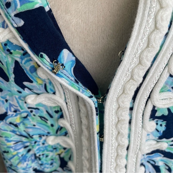 Lilly Pulitzer Madia Tunic Blue Dress Women Size L Coastal Nautical Floral Rayon - Picture 5 of 7